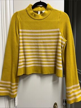 Moth Mustard Yellow Striped Mock Neck Sweater
